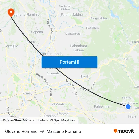 Olevano Romano to Mazzano Romano map
