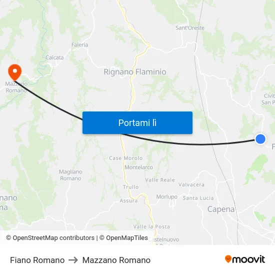 Fiano Romano to Mazzano Romano map