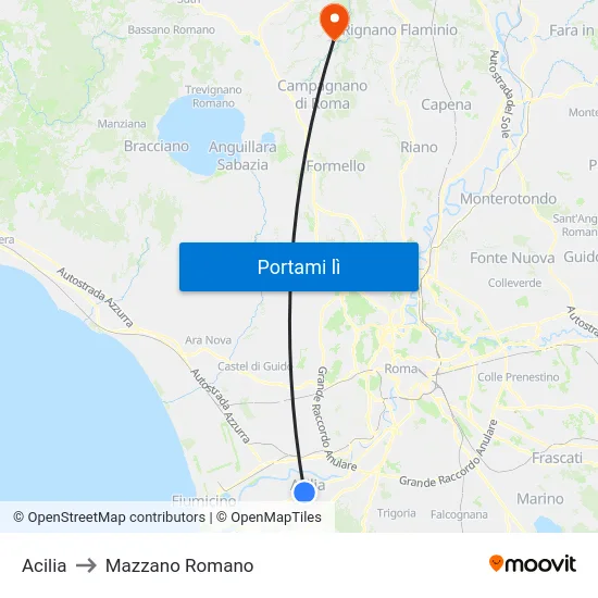 Acilia to Mazzano Romano map