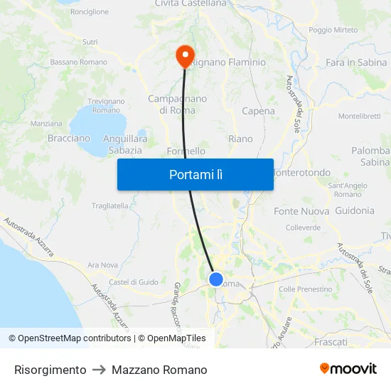 Risorgimento to Mazzano Romano map