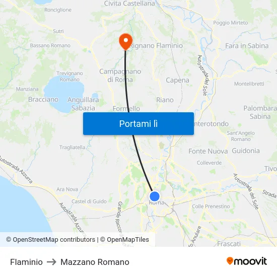 Flaminio to Mazzano Romano map