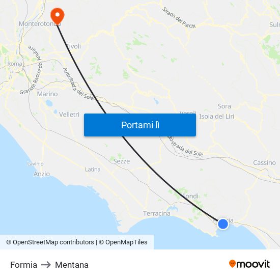 Formia to Mentana map