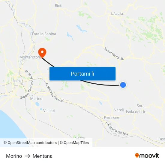 Morino to Mentana map