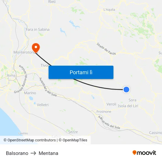 Balsorano to Mentana map