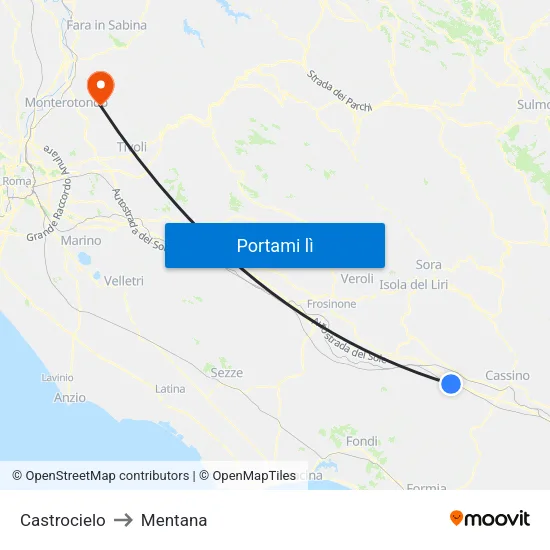 Castrocielo to Mentana map