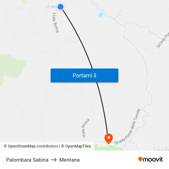 Palombara Sabina to Mentana map