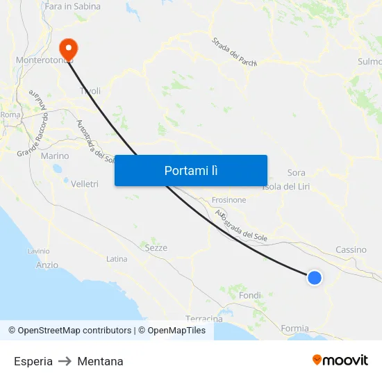 Esperia to Mentana map