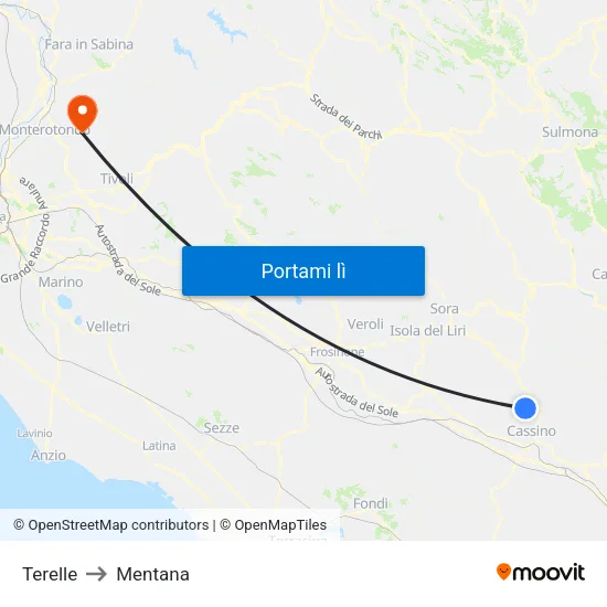 Terelle to Mentana map