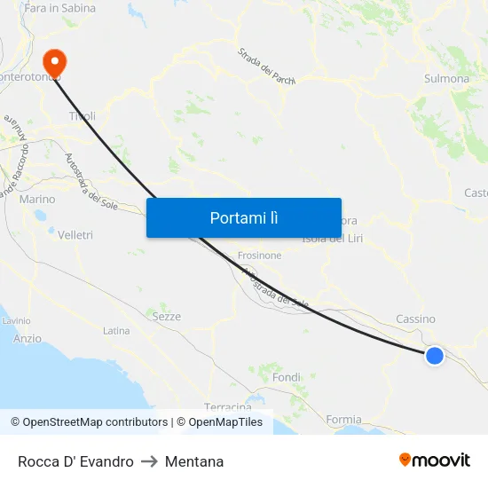 Rocca D' Evandro to Mentana map