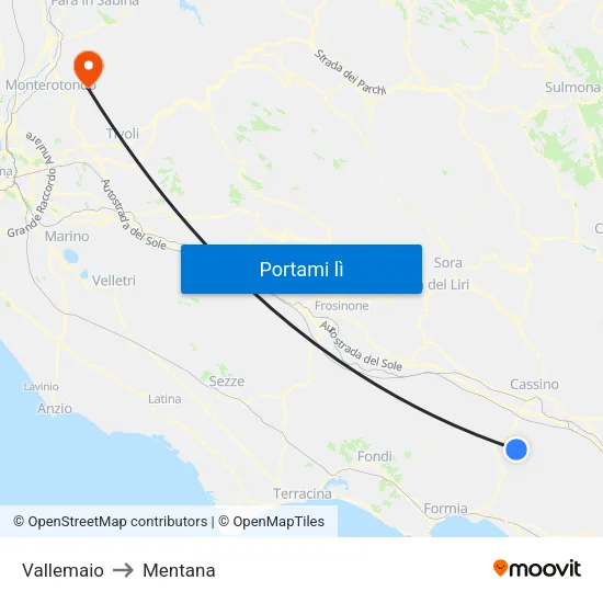 Vallemaio to Mentana map