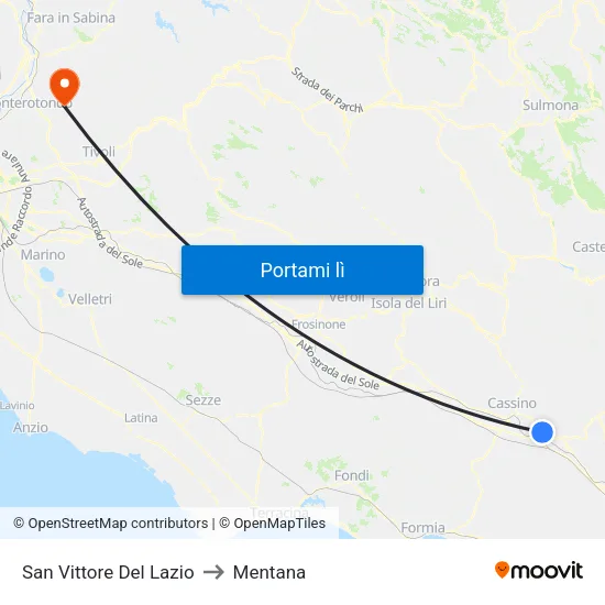 San Vittore Del Lazio to Mentana map