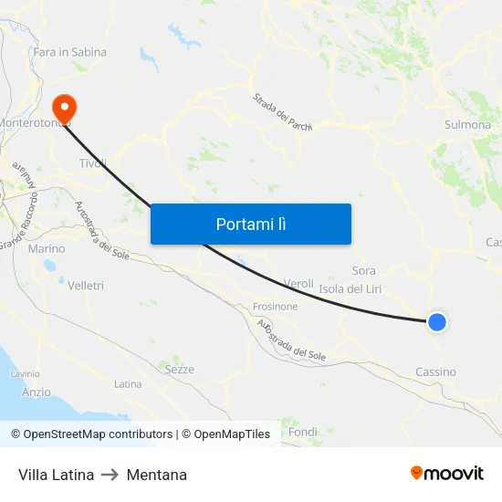 Villa Latina to Mentana map
