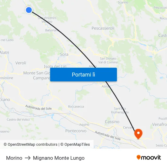 Morino to Mignano Monte Lungo map