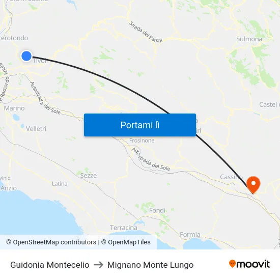 Guidonia Montecelio to Mignano Monte Lungo map