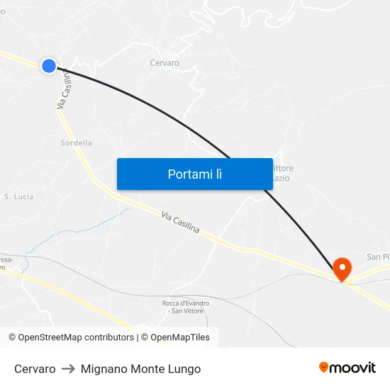 Cervaro to Mignano Monte Lungo map