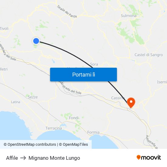 Affile to Mignano Monte Lungo map