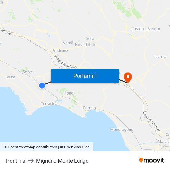 Pontinia to Mignano Monte Lungo map
