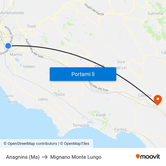 Anagnina (Ma) to Mignano Monte Lungo map