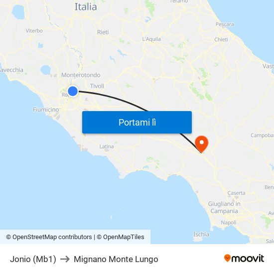 Jonio (Mb1) to Mignano Monte Lungo map