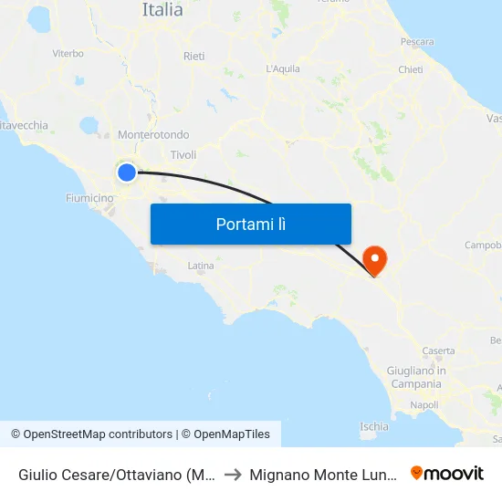 Giulio Cesare/Ottaviano (Ma) to Mignano Monte Lungo map