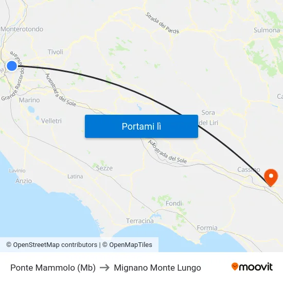 Ponte Mammolo (Mb) to Mignano Monte Lungo map