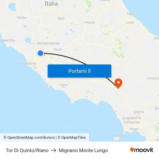 Tor Di Quinto/Riano to Mignano Monte Lungo map