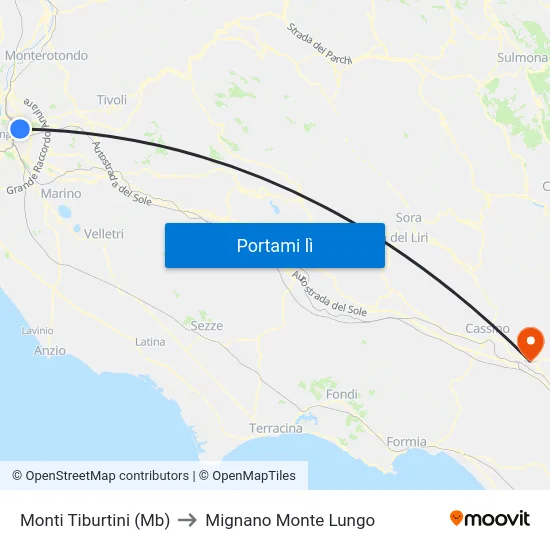 Monti Tiburtini (Mb) to Mignano Monte Lungo map