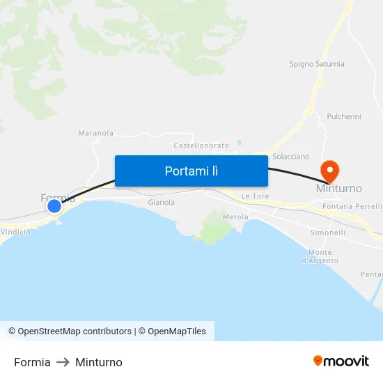 Formia to Minturno map