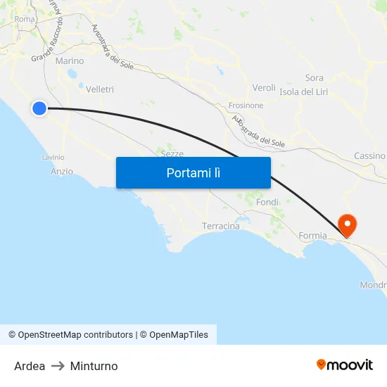 Ardea to Minturno map