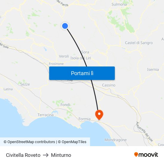 Civitella Roveto to Minturno map