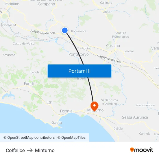 Colfelice to Minturno map