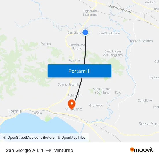 San Giorgio A Liri to Minturno map