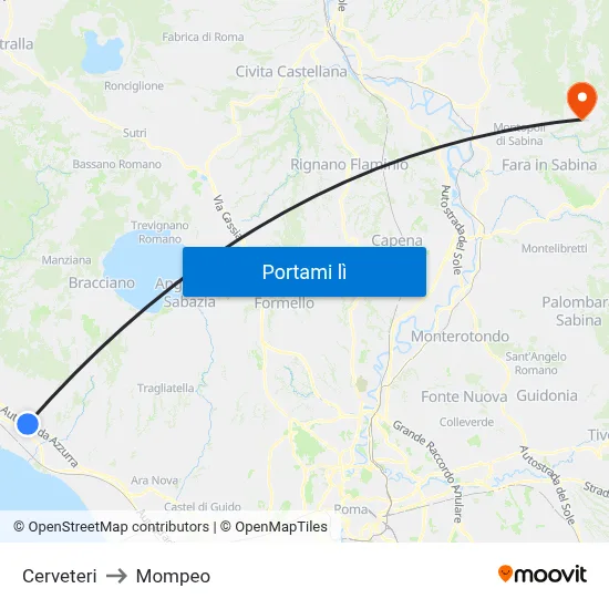 Cerveteri to Mompeo map
