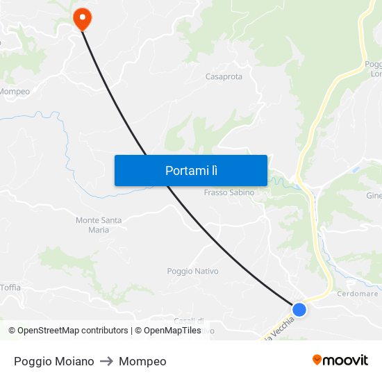 Poggio Moiano to Mompeo map