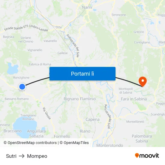 Sutri to Mompeo map