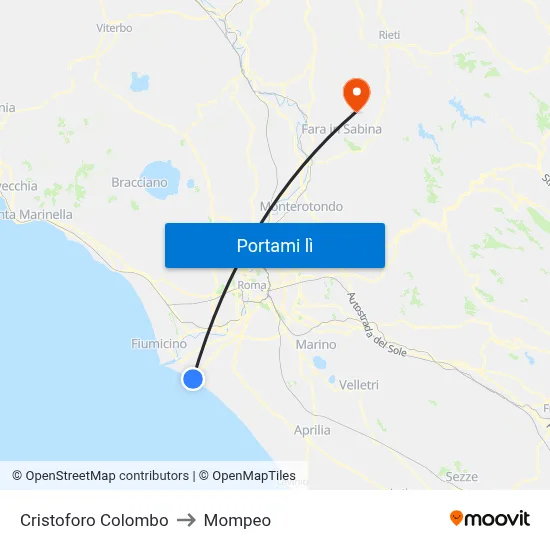 Cristoforo Colombo to Mompeo map