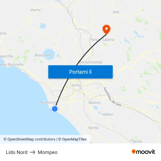 Lido Nord to Mompeo map