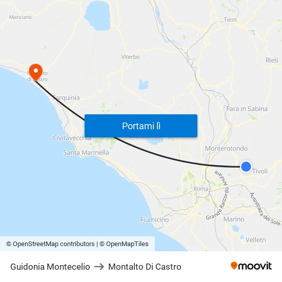 Guidonia Montecelio to Montalto Di Castro map