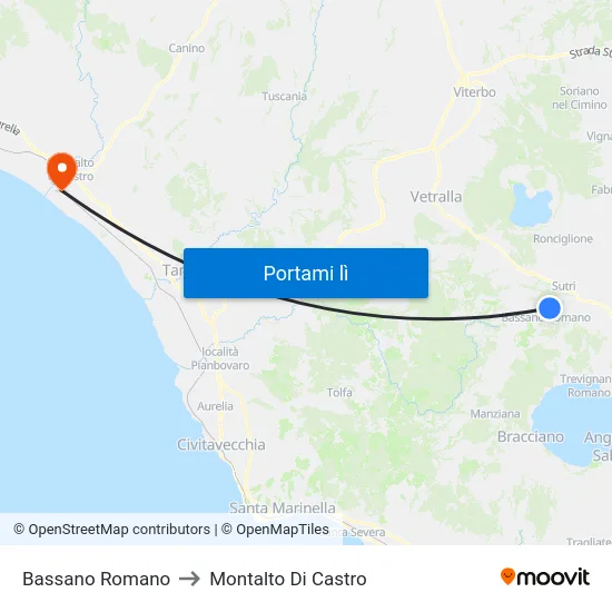 Bassano Romano to Montalto Di Castro map