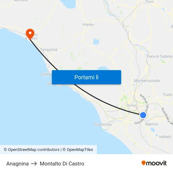 Anagnina to Montalto Di Castro map