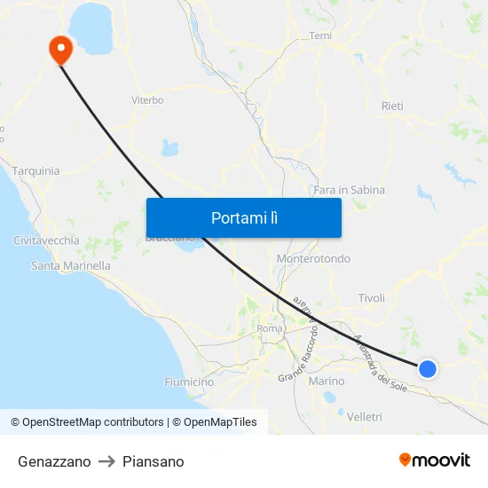 Genazzano to Piansano map