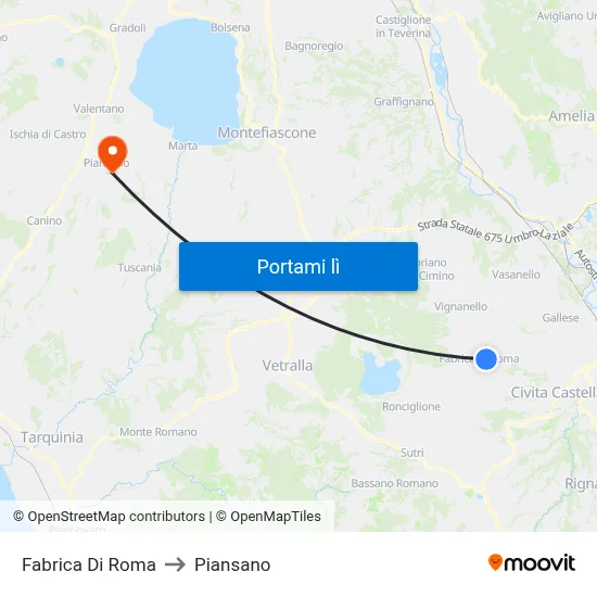 Fabrica Di Roma to Piansano map