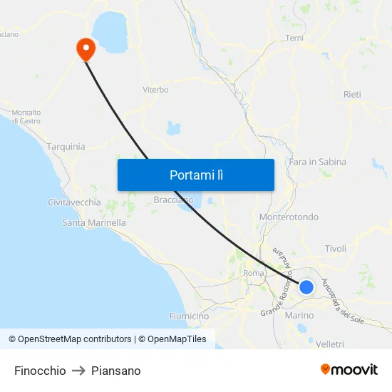 Finocchio to Piansano map