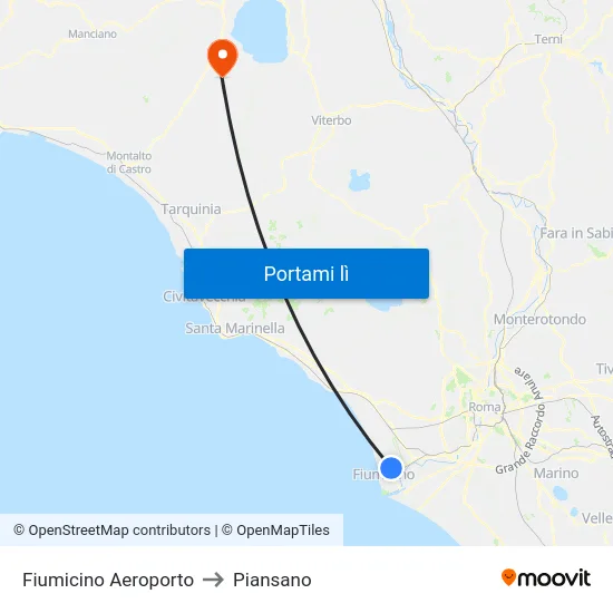 Fiumicino Aeroporto to Piansano map