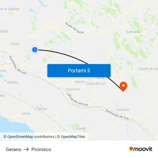 Gerano to Picinisco map