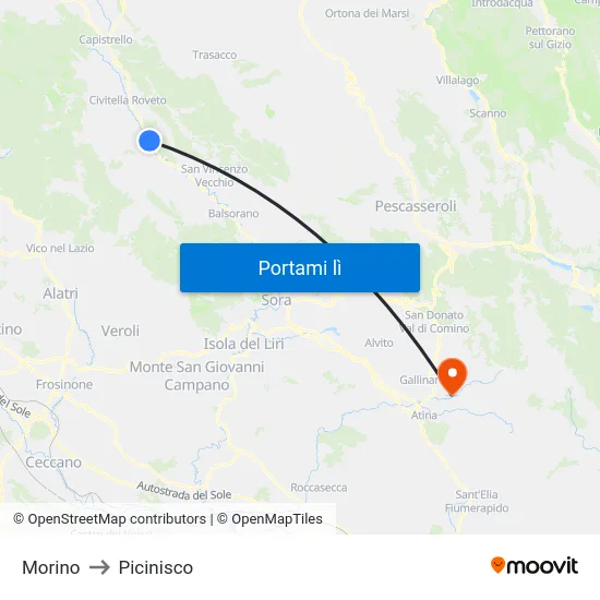 Morino to Picinisco map