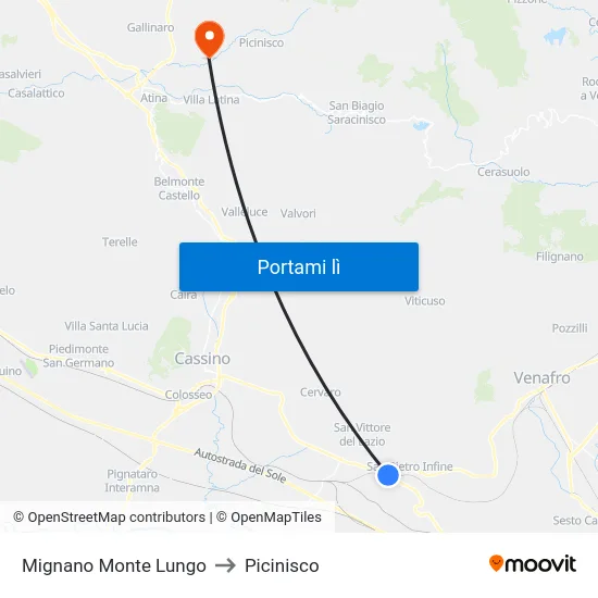 Mignano Monte Lungo to Picinisco map