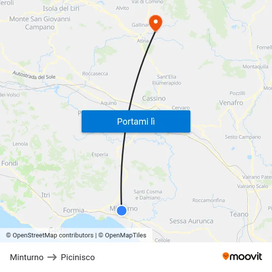 Minturno to Picinisco map