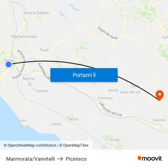 Marmorata/Vanvitelli to Picinisco map