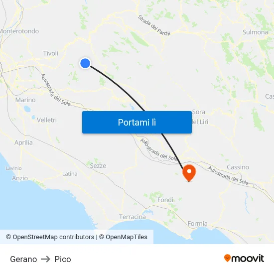 Gerano to Pico map
